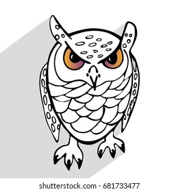 Sketch linear angry owl on a white background