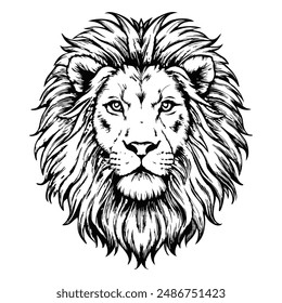 Sketch of a lion with a majestic mane, top view, on a white background