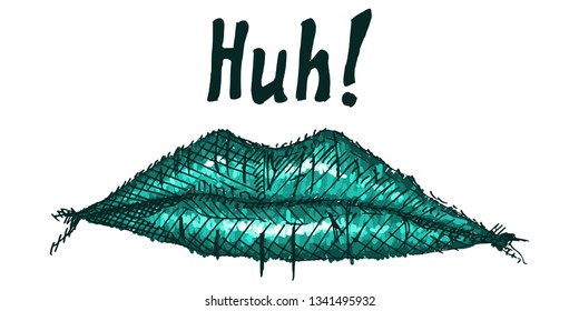 sketch lips colored drawing bright contrasting turquoise