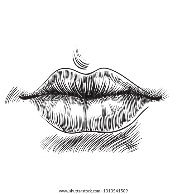 Sketch Lips Hand Drawn Illustration Converted Stock Vector Royalty