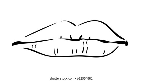Lippen-Skizze, handgezeichnete Vektorgrafik, Line Art