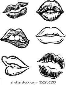 Sketch Lips Set-Hand drawn sultry lips/kiss mark in different variations