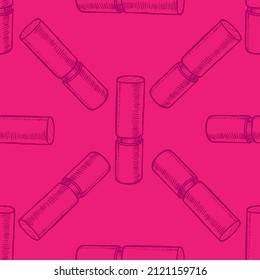 Sketch of lipstick vector seamless pattern