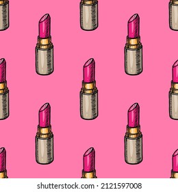 Sketch of lipstick vector seamless pattern