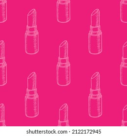 Sketch of lipstick vector seamless pattern