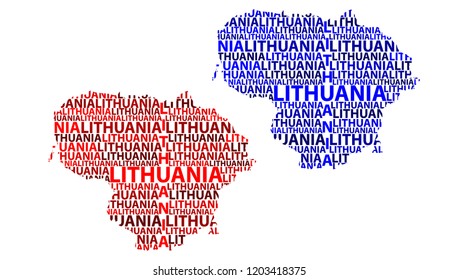 Sketch Lithuania letter text map, Republic of Lithuania - in the shape of the continent, Map Lithuania - red and blue vector illustration