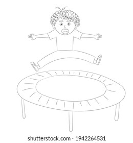 Sketch of a little curly-haired boy jumping on a trampoline