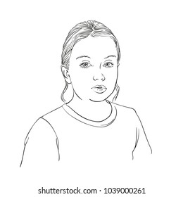 Sketch of little girl portrait with big eyes, Hand drawn vector illustration