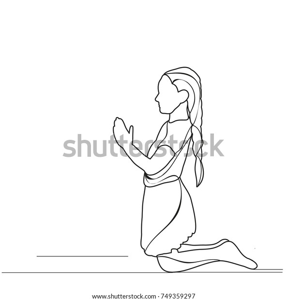 Sketch Little Girl Praying Vector Isolated Stock Vector (Royalty Free ...