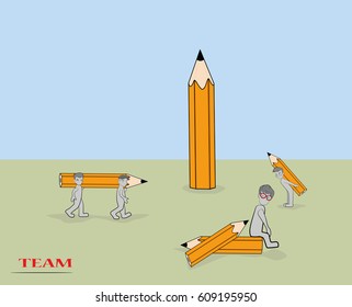 Sketch of little people with pencils. men planted the idea in the form of a pencil. idea for business concept. teamwork. vector. Hand drawn cartoon vector illustration for business and school design.