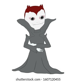 A sketch of a little vampire in a long gray cloak