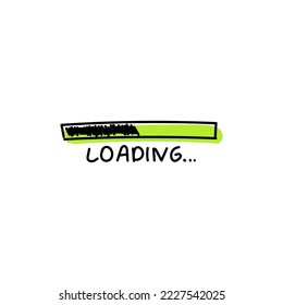 Sketch loading green bar hand drawn icon. Web interface for speed of processing files and information with gradual indication of installation process of vector program