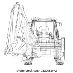 Sketch of Loading Shovel with Back Actor. Vector rendering of 3d. Wire-frame style. The layers of visible and invisible lines are separated