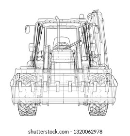 Sketch of Loading Shovel with Back Actor. Vector rendering of 3d. Wire-frame style. The layers of visible and invisible lines are separated