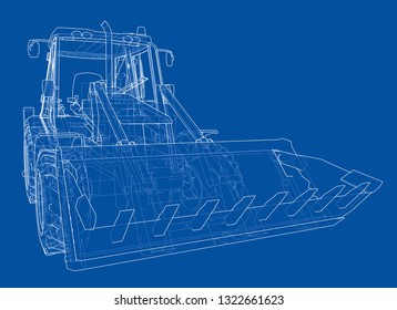 Sketch of Loading Shovel with Back Actor. Vector rendering of 3d. Wire-frame style. The layers of visible and invisible lines are separated