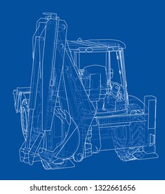 Sketch of Loading Shovel with Back Actor. Vector rendering of 3d. Wire-frame style. The layers of visible and invisible lines are separated