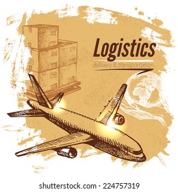 Sketch logistics and delivery background. Hand drawn vector illustration