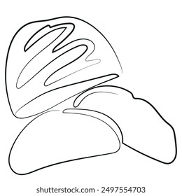 sketch logo for a bakery, namely half a loaf of bread and two pieces of bread, line art	