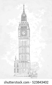 Sketch of London Big Ben tower. Vector