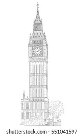 Sketch of London Big Ben tower. Vector