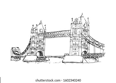 Sketch of london drawing bridge. Hand drawn design vector illustration