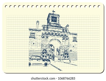 Sketch of London. Suitable for invitation, flyer, sticker, poster, banner, card, label, cover, web. Vector illustration.