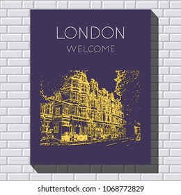 Sketch of London. Suitable for invitation, flyer, sticker, poster, banner, card, label, cover, web. Vector illustration.