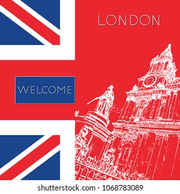 Sketch of London. Suitable for invitation, flyer, sticker, poster, banner, card, label, cover, web. Vector illustration.