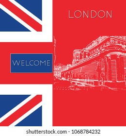 Sketch of London. Suitable for invitation, flyer, sticker, poster, banner, card, label, cover, web. Vector illustration.