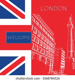 Sketch of London. Suitable for invitation, flyer, sticker, poster, banner, card, label, cover, web. Vector illustration.