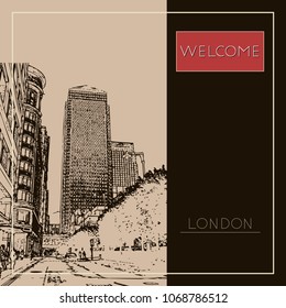 Sketch of London. Suitable for invitation, flyer, sticker, poster, banner, card, label, cover, web. Vector illustration.