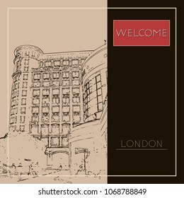 Sketch of London. Suitable for invitation, flyer, sticker, poster, banner, card, label, cover, web. Vector illustration.
