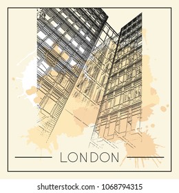 Sketch of London. Suitable for invitation, flyer, sticker, poster, banner, card, label, cover, web. Vector illustration.