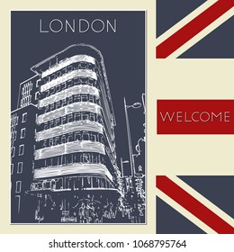 Sketch of London. Suitable for invitation, flyer, sticker, poster, banner, card, label, cover, web. Vector illustration.