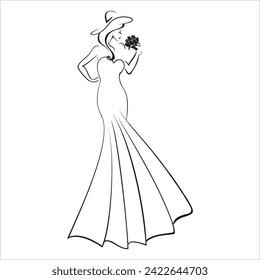 Un boceto de un largo vestido de noche. Imagen vectorial. Imagen de la boda.