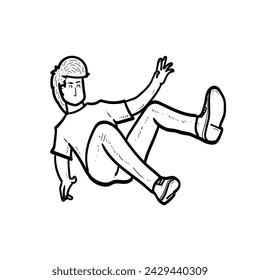 Sketch long hair man Falling down style on White Background vector modern illustration