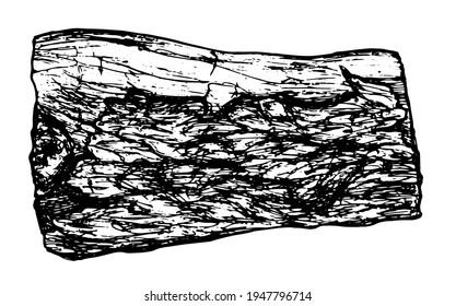 Sketch of a long sawn tree lying horizontally in a hand-drawn tree with a bark texture in a realistic style. sawn wood side view bark black outline on white background isolated element for your design