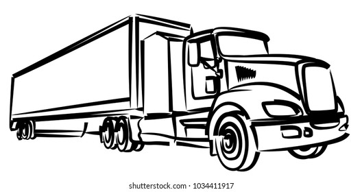 Tractor Trailer Black White Drawing Vector Stock Vector (Royalty Free ...