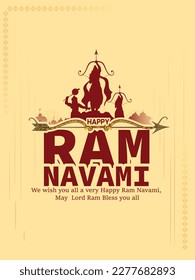 Sketch of Lord Rama with bow arrow with Hand Lettring Hindi text For Shree Ram Navami celebration background.