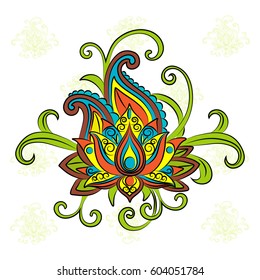 Sketch of a lotus on a white background.Vector ornamental Lotus, ethnic zentangled henna tattoo
