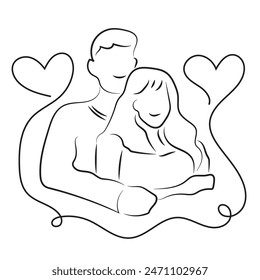Sketch love concept minimal couple in love drawing line art couple lovely drawn together line love concept with white ioslated background. Abstract,vector,illustration.