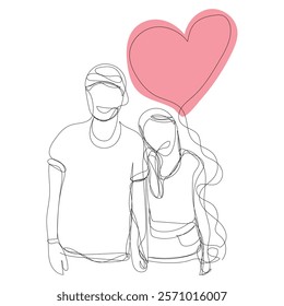 Sketch love concept minimal couple in love drawing line art couple lovely drawn together line love concept with white ioslated background. Abstract,vector,illustration.