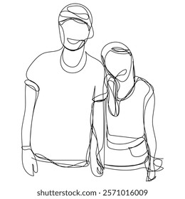 Sketch love concept minimal couple in love drawing line art couple lovely drawn together line love concept with white ioslated background. Abstract,vector,illustration.