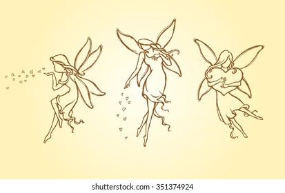 Sketch Love Fairy Set-Cute fairies set spreading the love on Valentine's Day