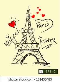 sketch i love paris with eiffel tower 