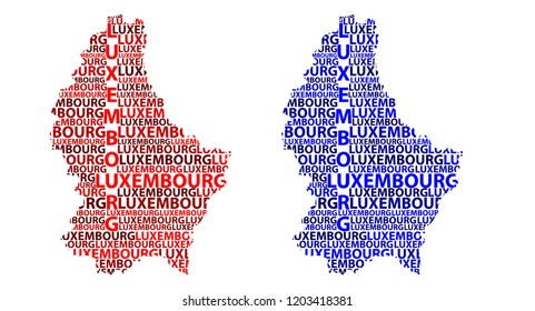 Sketch Luxembourg letter text map, Grand Duchy of Luxembourg - in the shape of the continent, Map Luxembourg - red and blue vector illustration