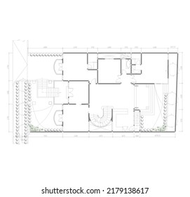a sketch of a luxury house plan with a fairly large area with lots of green areas and plenty of room and equipped with a curved staircase to go up to the top floor