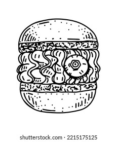 Sketch of macaron, macaroon isolated on white background. French dessert.