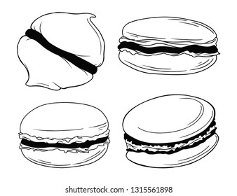 Sketch macaroni cookies. Cookies set isolated on a white background. Vector