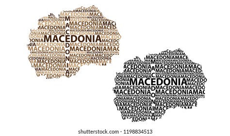 Sketch Macedonia letter text map, Republic of Macedonia - in the shape of the continent, Map Latvia - brown and black vector illustration